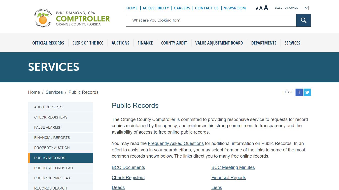 Public Records - Phil Diamond - Orange County Comptroller