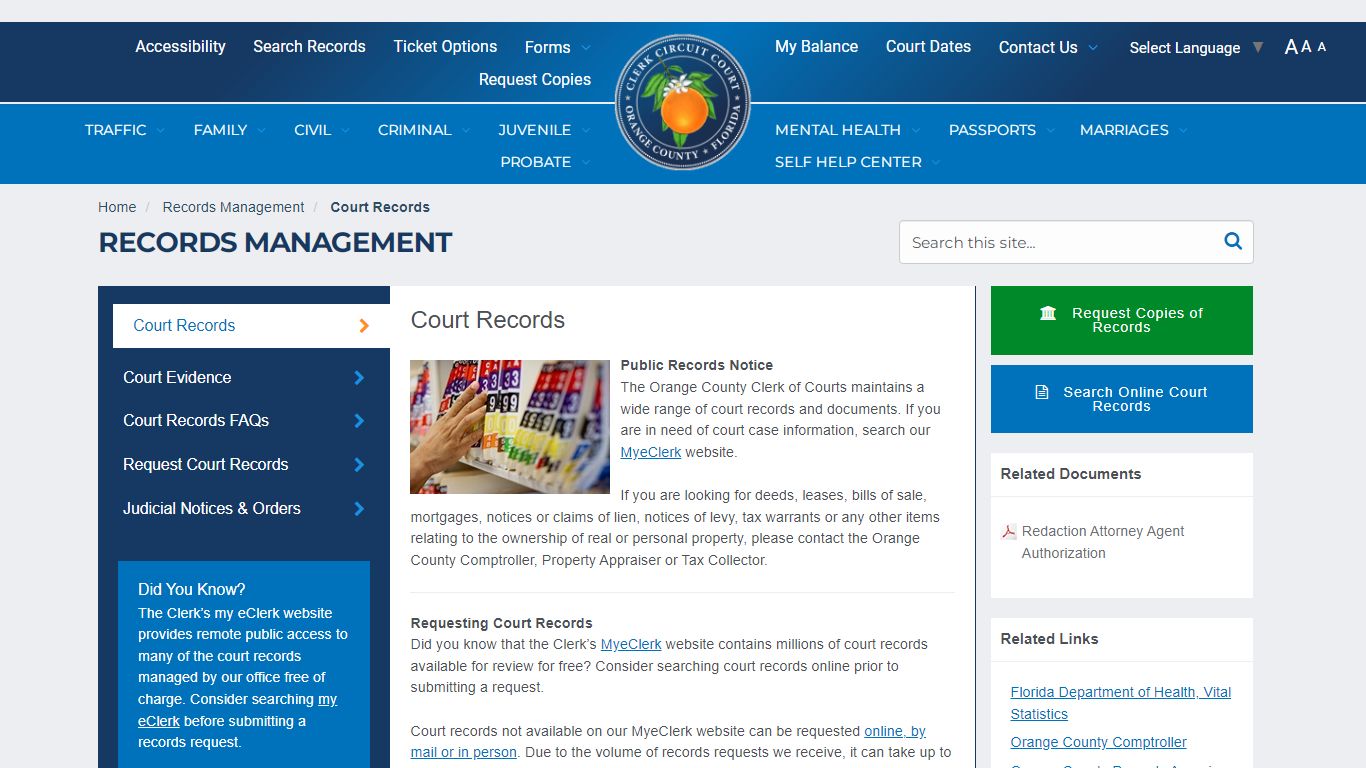 Records Management - My Orange Clerk Home